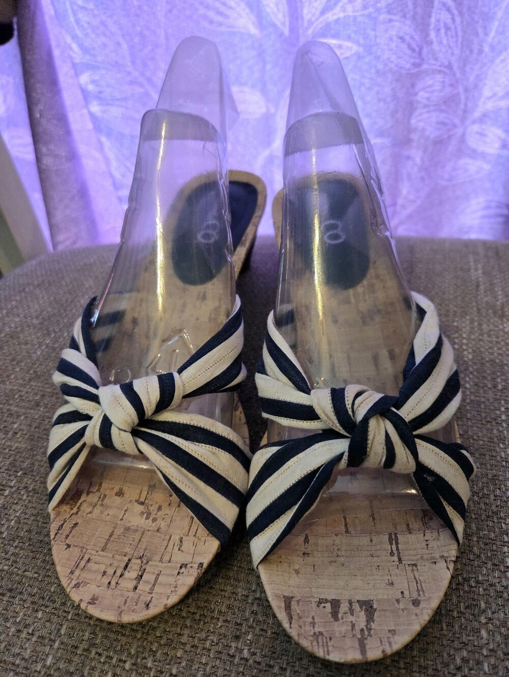 Nine & Co JJolani Navy & White Striped Stacked Heel Slip On Sandals Size 8M